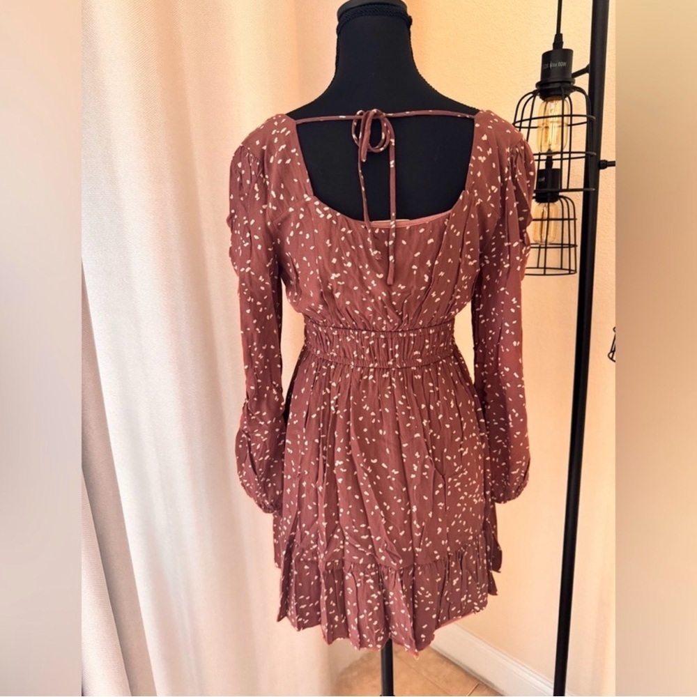 Altar’d State Smocked Floral Mini Dress Medium Boho Cottagecore Long Sleeve - Picture 5 of 9